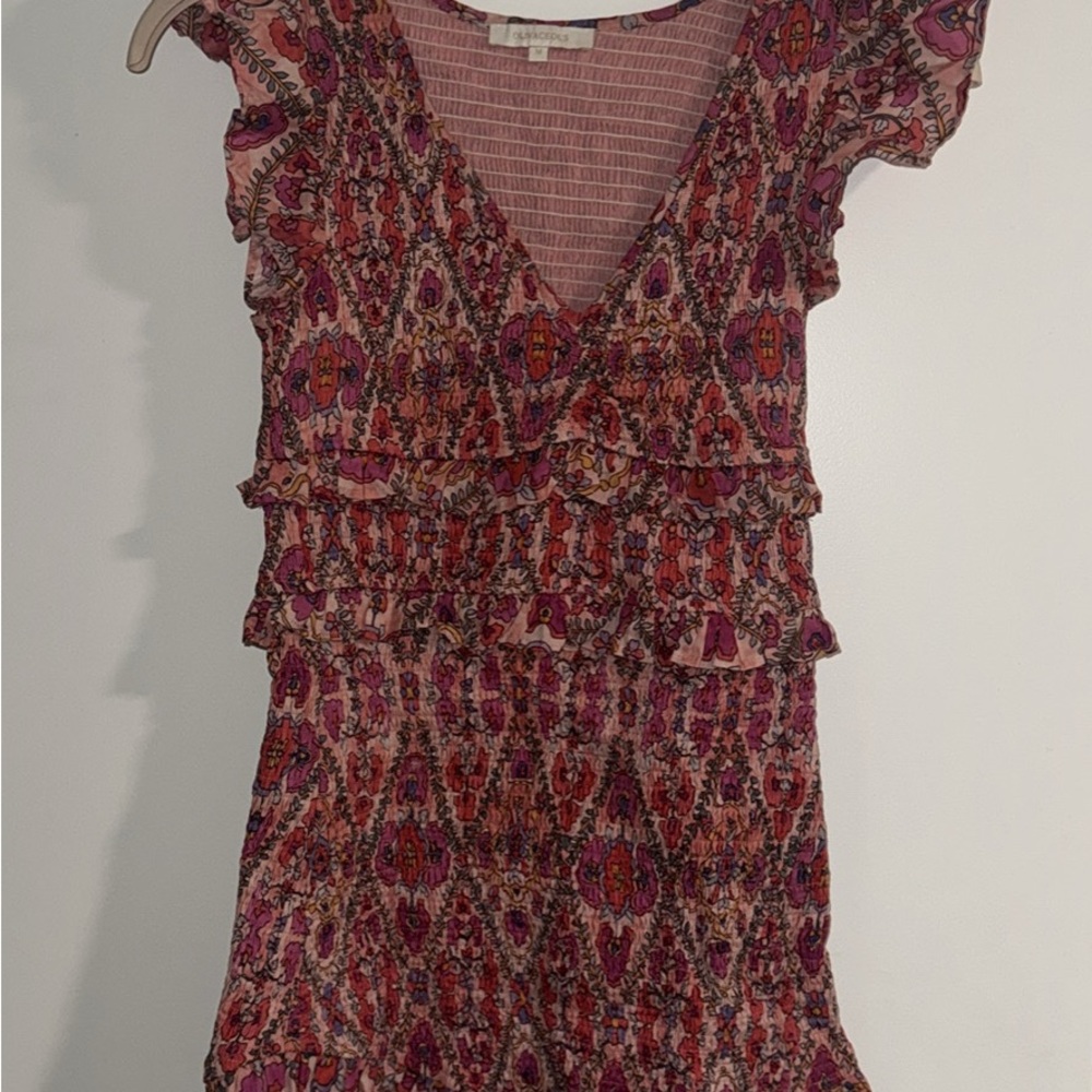 Olivaceous Pink Floral Ruffle Dress
